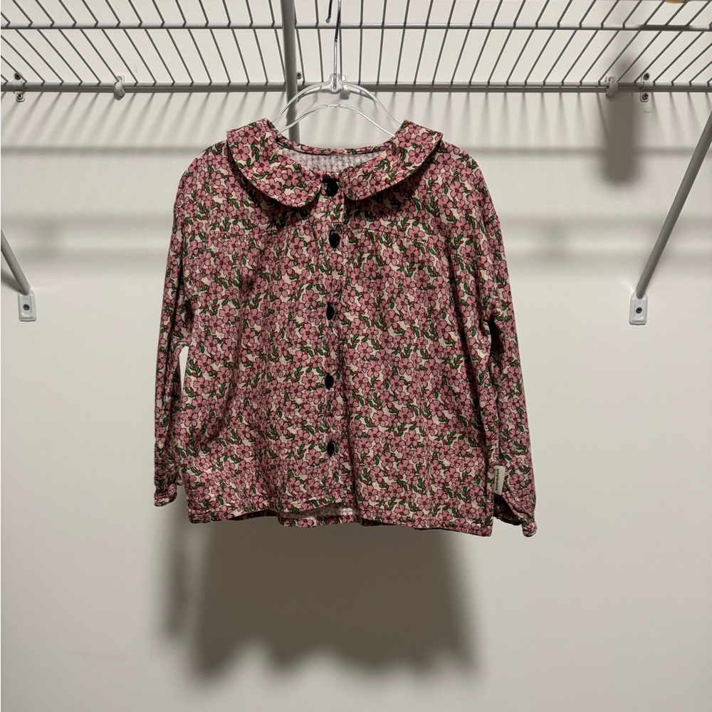 Piupiuchick Kids Pink Flowers Peter Pan Collar Blouse Size 4